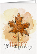 Happy Thanksgiving Watercolor Sketchy Doodle Maple Leaf card