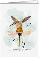 Thinking of You Watercolor Sketchy Doodle Hummingbird on Flower card
