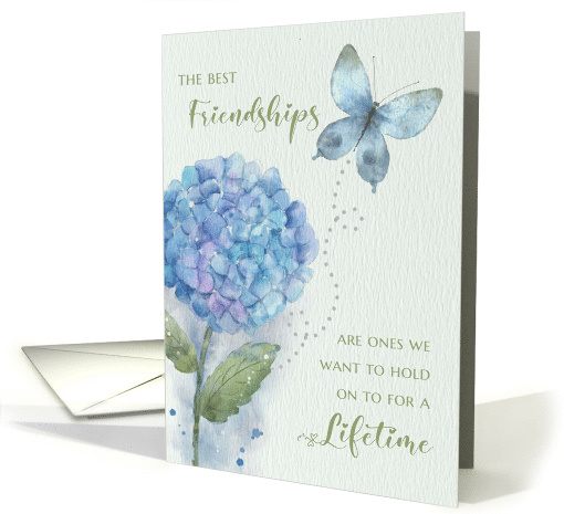 Friendship Watercolor Blue Hydrangea and Butterfly card (1754536)
