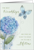 Friendship Watercolor Blue Hydrangea and Butterfly card