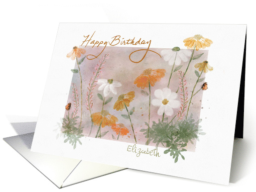 Happy Birthday Watercolor Spring Flowers Personalize with Name card