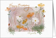 Happy Birthday Watercolor Spring Flowers Personalize with Name card