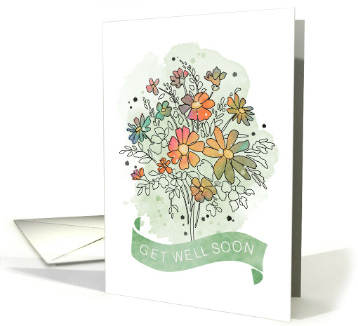 Get Well Sketchy Watercolor Floral Bouquet card (1754556)