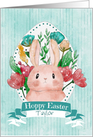 Hoppy Easter Bunny in Egg Shaped Frame with Flowers Personalized card