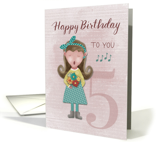 5th Birthday Little Girl Singing Happy Birthday to You card (1754670)