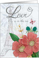 Engagement Congratulations Love is in the Air Floral Eiffel Tower card