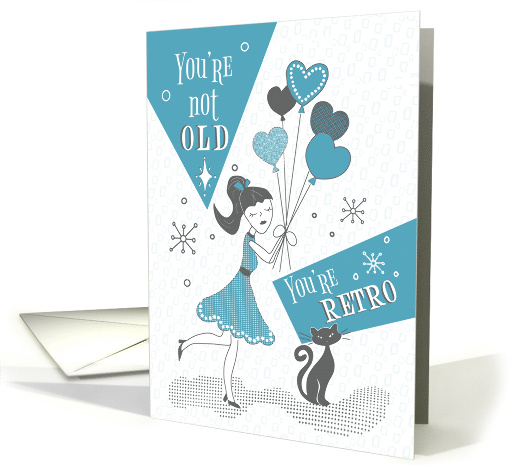 Retro Birthday Girl with Heart Balloons and Black Cat card (1759932)