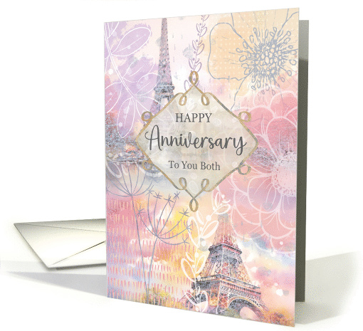 Happy Anniversary To Both Floral Eiffel Tower Watercolor Collage card