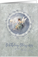 Birthday Blessings Fairy in the Moon with Subtle Green Background card