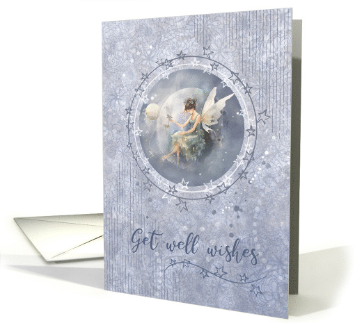 Get Well Wishes Fairy in the Moon with Blue Collage Background card