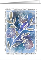 Hello Thinking of You Handdrawn Flowers on Alcohol Ink Background card