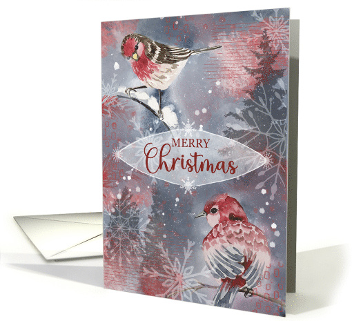 Merry Christmas Winter Collage with Birds and Snowflakes card
