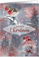 Merry Christmas Winter Collage with Birds and Snowflakes card