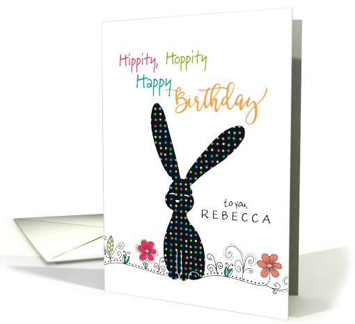 Custom Name Birthday Rabbit Silhouette with Dots card (1795930)