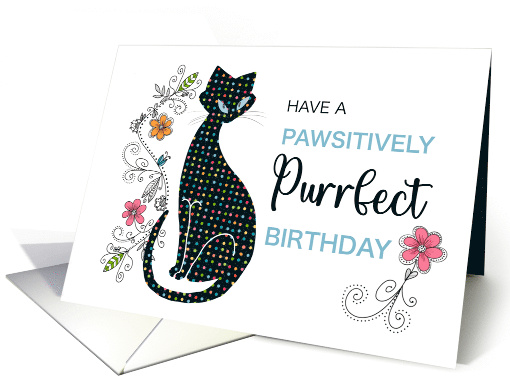 Pawsitively Purrfect Birthday Cat Silhouette with Dots card (1795944)