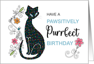 Pawsitively Purrfect Birthday Cat Silhouette with Dots card