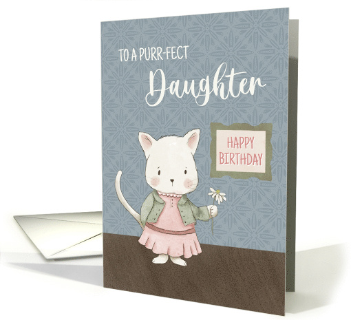 Daughter Birthday Kitty in a Dress Holding Flower card (1862172)