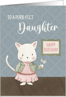 Daughter Birthday Kitty in a Dress Holding Flower card