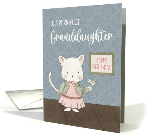 Granddaughter Birthday Kitty in a Dress Holding Flower card (1862658)
