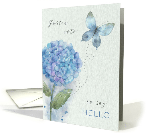 Hello Watercolor Blue Hydrangea and Butterfly card (1865686)