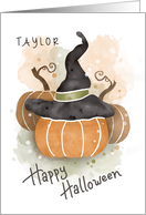 Personalized Halloween Pumpkin with Witch Hat card