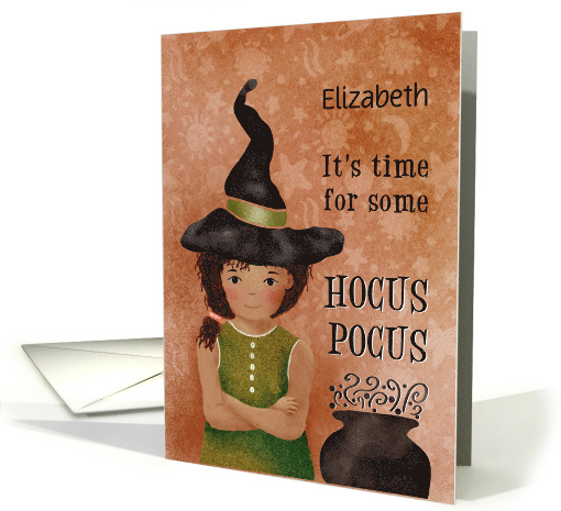 Halloween Hocus Pocus Girl in Witch Hat Personalized card (1886852)