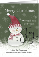Christmas Joy Snowman from Custom Name card
