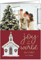Christmas Joy to the World White Church Photo card