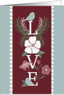 LOVE Valentine’s Day Flowers and Birds card