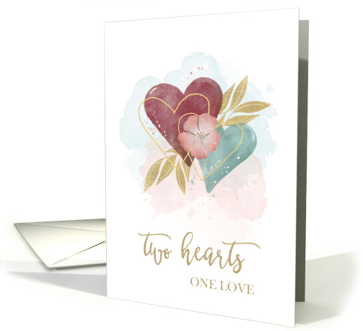 Anniversary Congratulations Watercolor Two Hearts One Love card