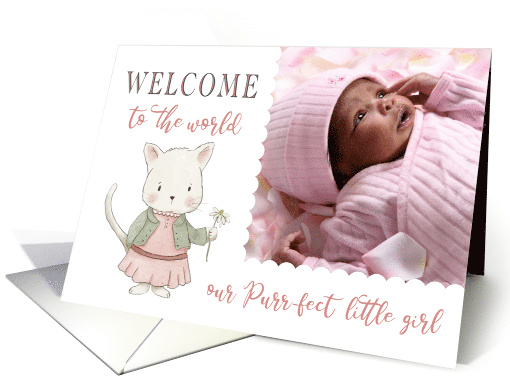 New Granddaughter Announcement Watercolor Kitten Custom Photo card
