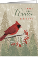 Birthday Winter Trees Berries and Cardinal card