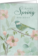Birthday Spring Leaves Flowers and Bird card