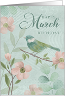 March Birthday Leaves Flowers and Bird card