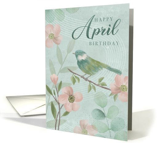 April Birthday Leaves Flowers and Bird card (1947872)