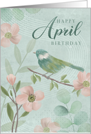 April Birthday Leaves Flowers and Bird card