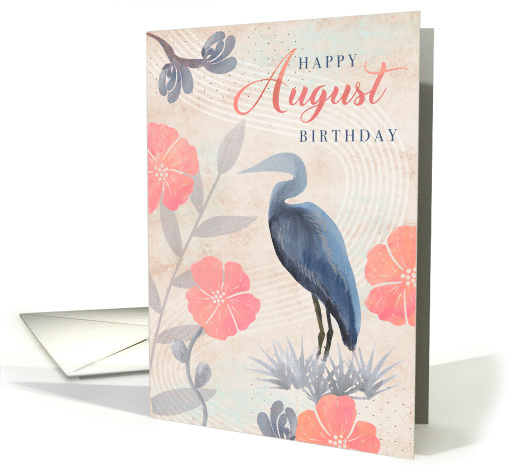 August Birthday Leaves Flowers and Heron card (1947880)