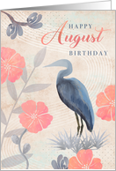 August Birthday Leaves Flowers and Heron card