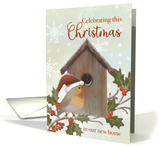 Christmas in New Home Bird with Santa Hat and Birdhouse card (1948696)