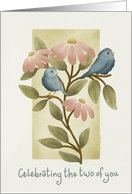 Engagement Congratulations Watercolor Blue Birds and Flowers