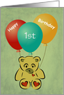 Happy Birthday one year old with bear and balloons customizable card