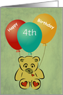 Happy Birthday Four year old with bear and balloons customizable card