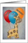 Happy 1st Birthday Giraffe and Balloons Card