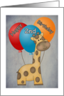 Happy 2nd Birthday Giraffe and Balloons Card