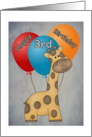 Happy 3rd Birthday Giraffe and Balloons Card