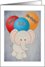 Happy 2nd Birthday Elephant and Balloons Card