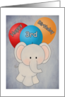 Happy 3rd Birthday Elephant and Balloons Card