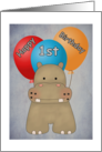 Happy 1st Birthday Hippo and Balloons Card