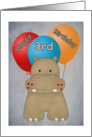 Happy 3rd Birthday Hippo and Balloons Card