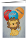 Happy 2nd Birthday Lion and Balloons Card